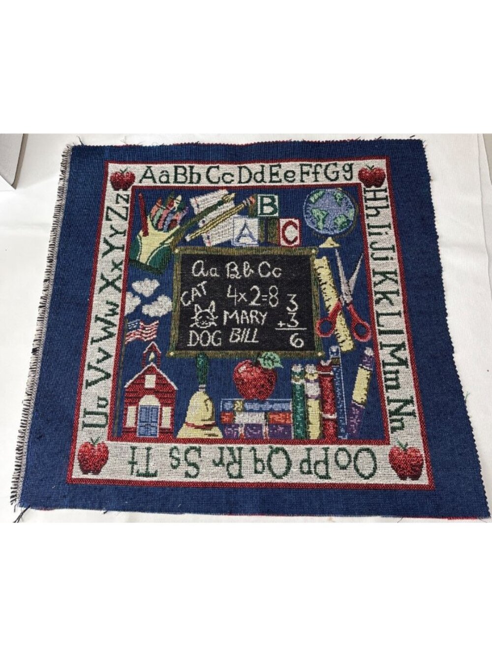 Schoolhouse Alphabet Tapestry Square Wall Hanging 16"x16" Classroom Theme Blue V